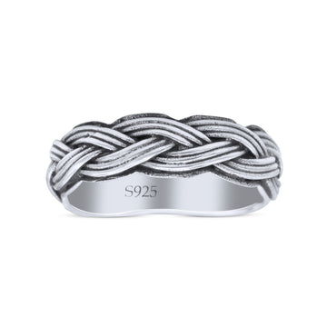 Braided Modern Thick Celtic Woven Design Oxidized Band Solid 925 Sterling Silver Thumb Ring 5mm(0.19)